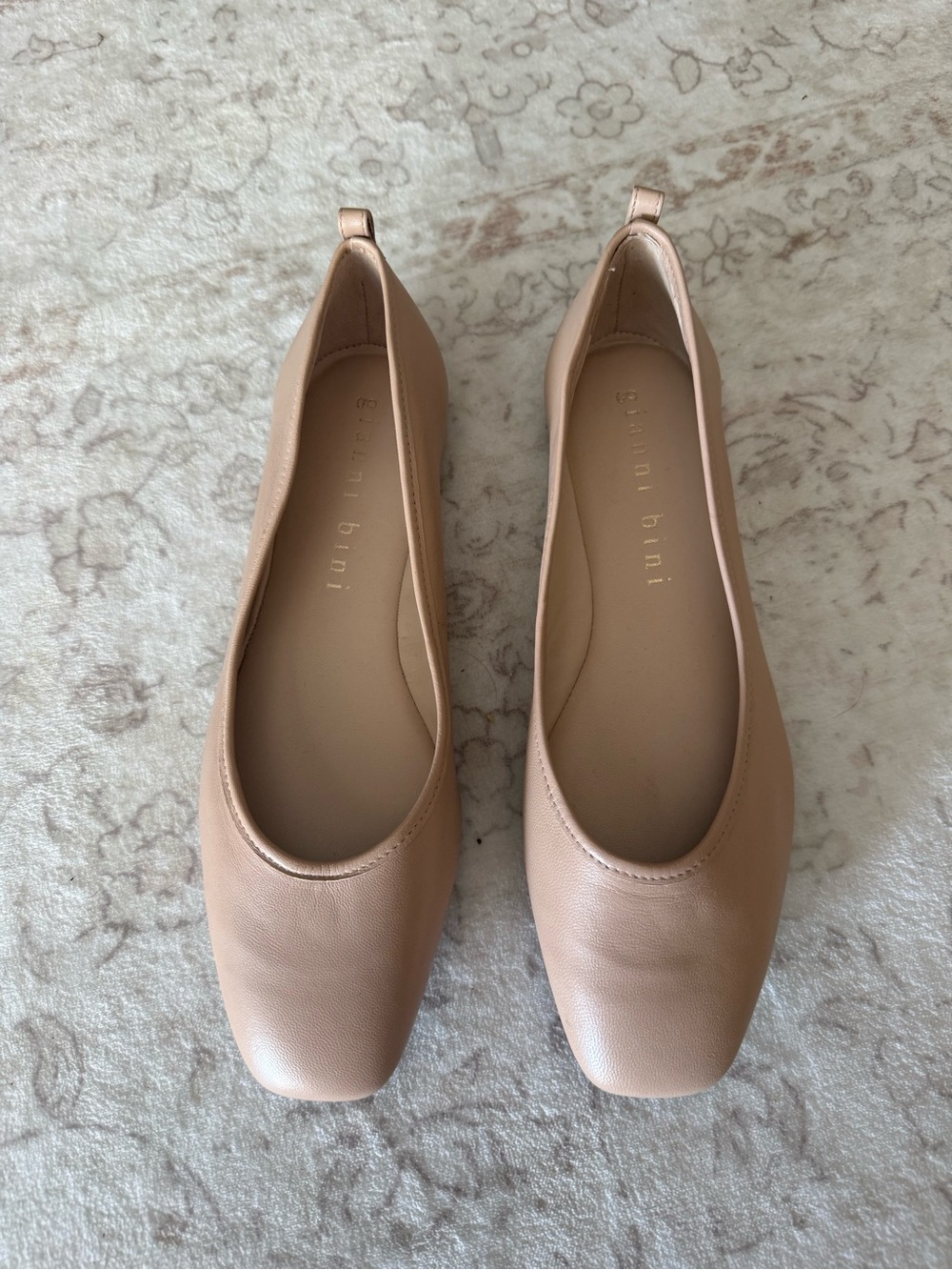 Gianni Bini Blush Tan Square-Toe Leather Flats